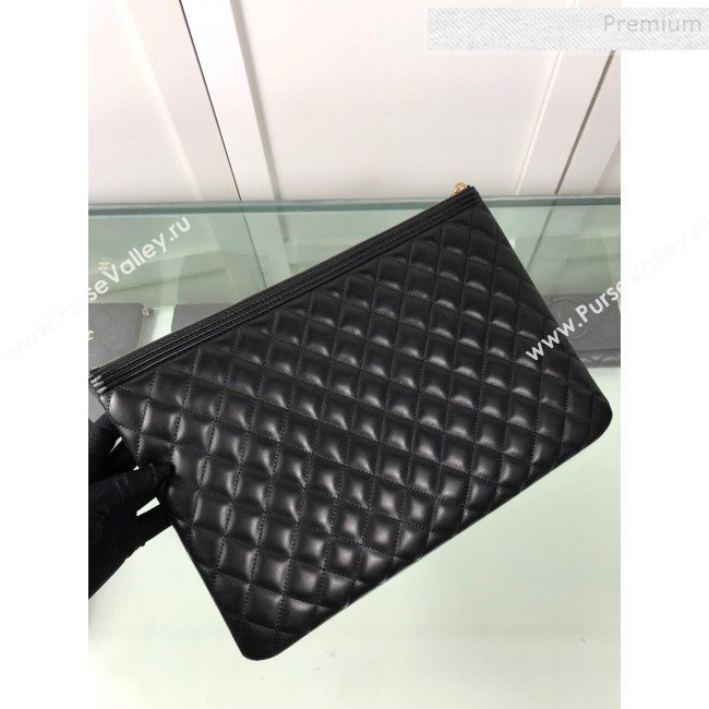 Chanel Quiltted Lambskin Large Boy Pouch A84407 Black/Gold 2019 (HOT-9111412)