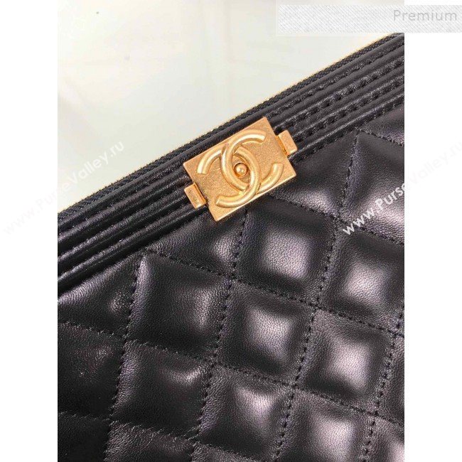 Chanel Quiltted Lambskin Large Boy Pouch A84407 Black/Gold 2019 (HOT-9111412)