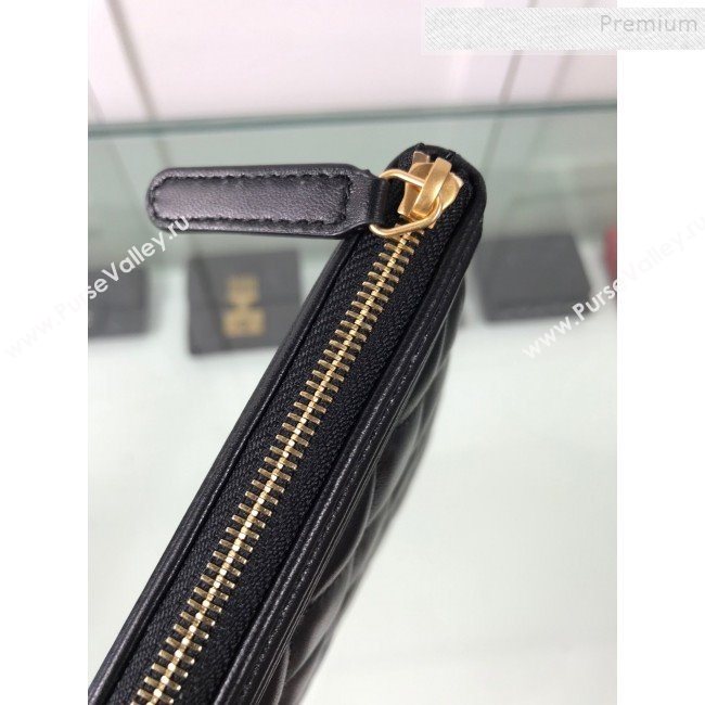 Chanel Quiltted Lambskin Large Boy Pouch A84407 Black/Gold 2019 (HOT-9111412)