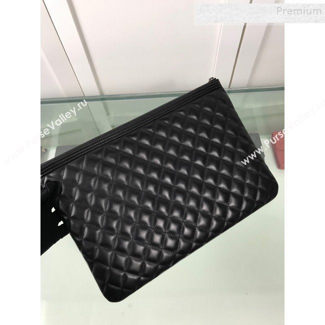 Chanel Quiltted Lambskin Large Boy Pouch A84407 Black/Silver 2019 (HOT-9111413)