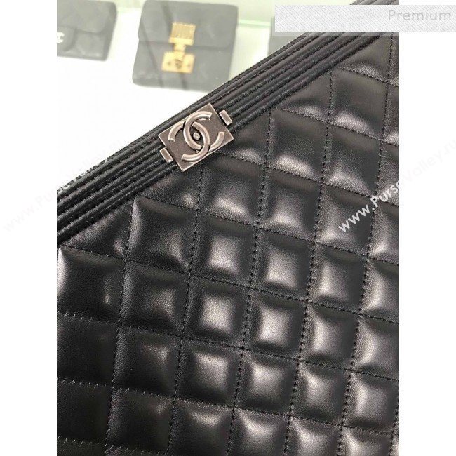 Chanel Quiltted Lambskin Large Boy Pouch A84407 Black/Silver 2019 (HOT-9111413)