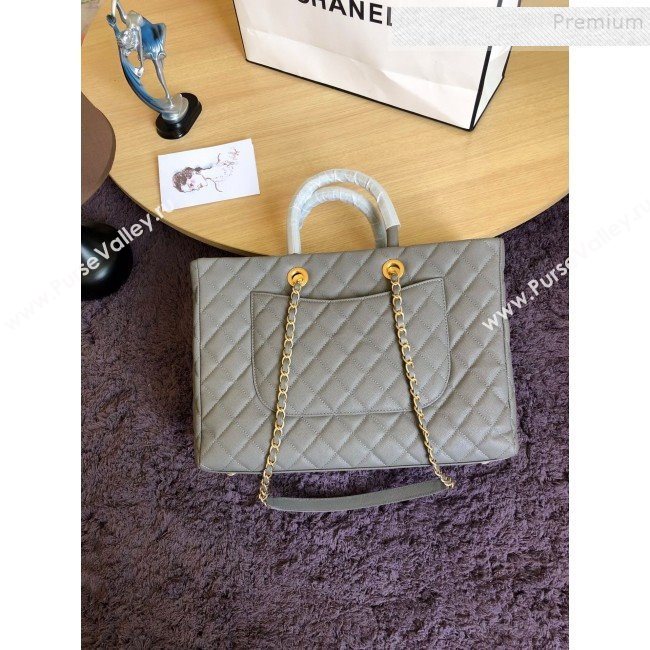 Chanel Quilted Grained Calfskin Large Shopping Bag Light Gray 2019 (FM-9111417)
