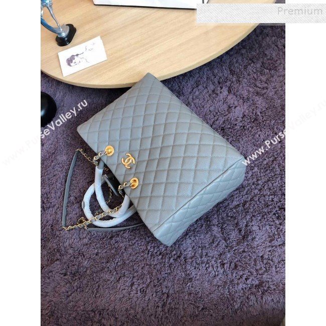 Chanel Quilted Grained Calfskin Large Shopping Bag Light Gray 2019 (FM-9111417)