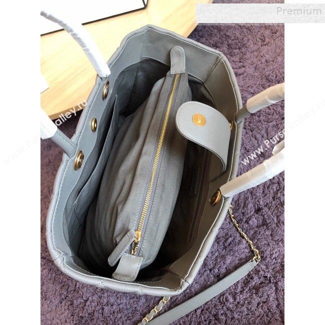 Chanel Quilted Grained Calfskin Large Shopping Bag Light Gray 2019 (FM-9111417)