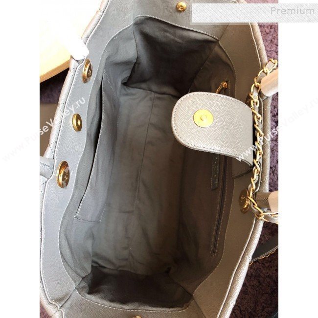 Chanel Quilted Grained Calfskin Large Shopping Bag Light Gray 2019 (FM-9111417)