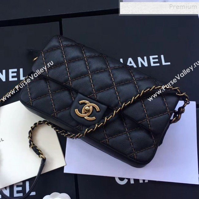 Chanel Stitching Quilted Calfskin Medium Flap Bag Black 2019 (JIYUAN-9111419)