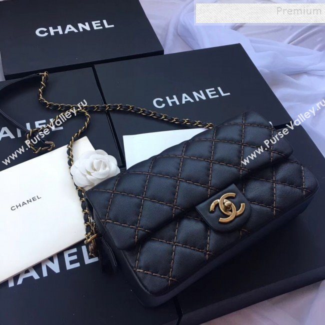 Chanel Stitching Quilted Calfskin Medium Flap Bag Black 2019 (JIYUAN-9111419)