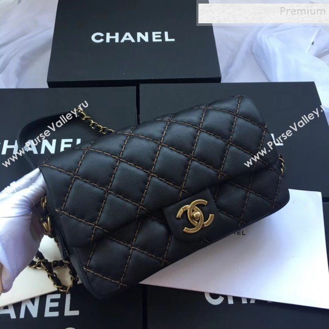 Chanel Stitching Quilted Calfskin Medium Flap Bag Black 2019 (JIYUAN-9111419)