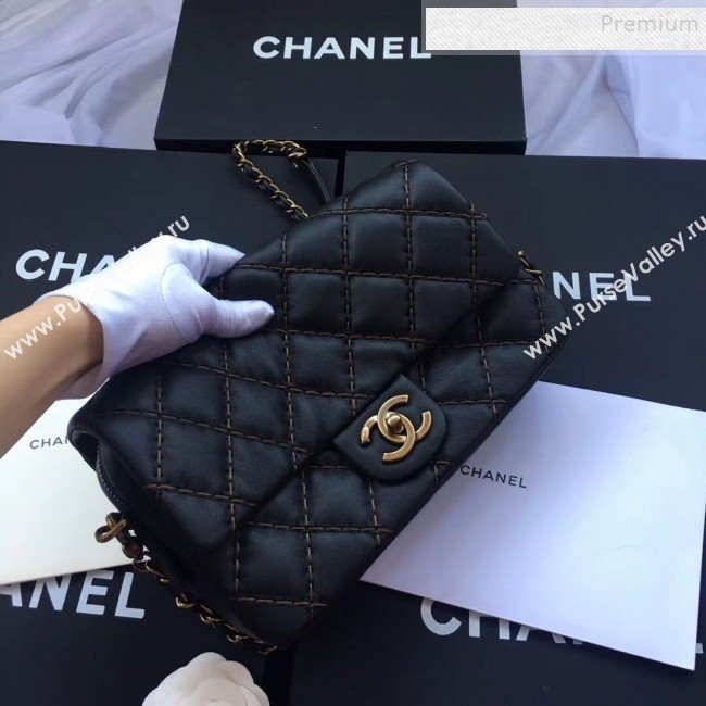 Chanel Stitching Quilted Calfskin Medium Flap Bag Black 2019 (JIYUAN-9111419)