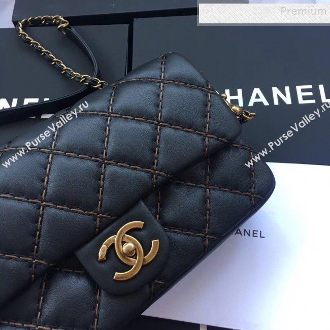 Chanel Stitching Quilted Calfskin Medium Flap Bag Black 2019 (JIYUAN-9111419)