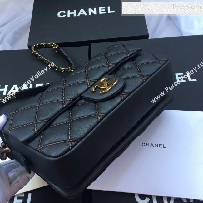 Chanel Stitching Quilted Calfskin Medium Flap Bag Black 2019 (JIYUAN-9111419)