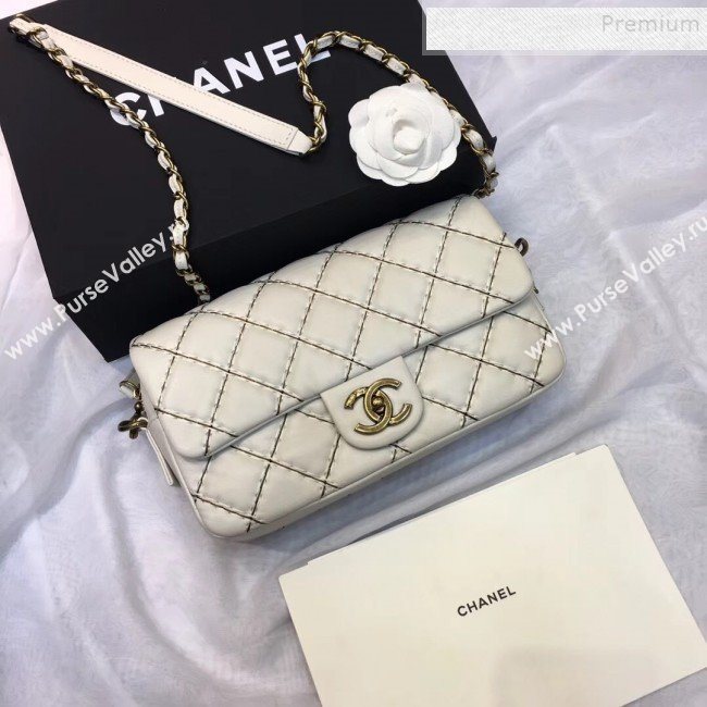 Chanel Stitching Quilted Calfskin Medium Flap Bag White 2019 (JIYUAN-9111418)
