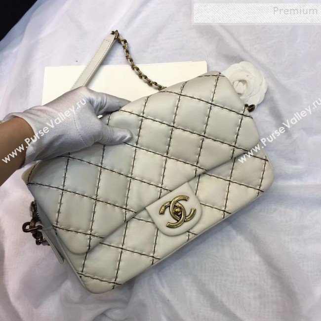 Chanel Stitching Quilted Calfskin Medium Flap Bag White 2019 (JIYUAN-9111418)