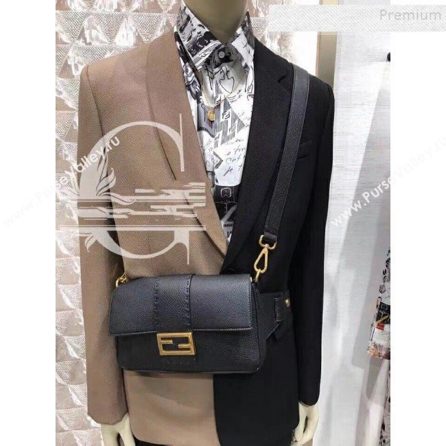 Fendi Mens Baguette Graind Leather Medium Shoulder Bag/Belt Bag Black 2019 (AFEI-9111423)