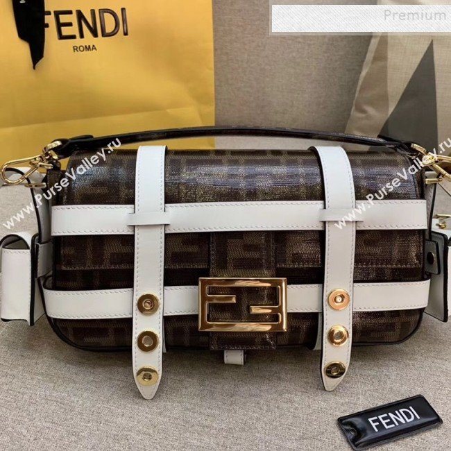 Fendi Baguette Cage Medium FF Shoulder Bag White 2019 (HONGS-9111258)