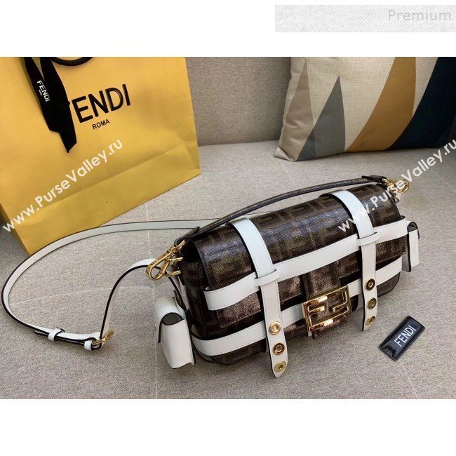 Fendi Baguette Cage Medium FF Shoulder Bag White 2019 (HONGS-9111258)