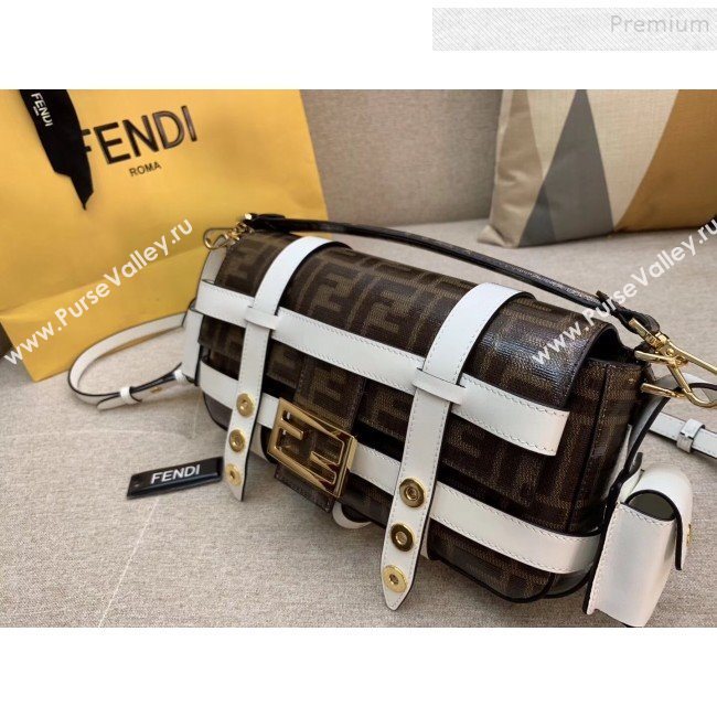 Fendi Baguette Cage Medium FF Shoulder Bag White 2019 (HONGS-9111258)