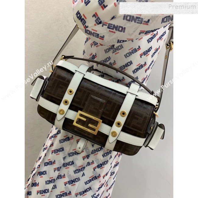 Fendi Baguette Cage Medium FF Shoulder Bag White 2019 (HONGS-9111258)