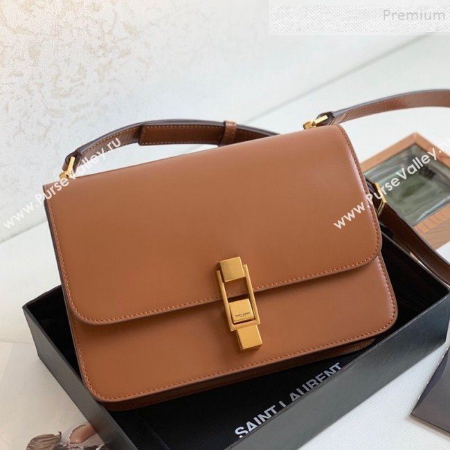 Saint Laurent Carre Satchel Box in Smooth Leather 585060 Caramel Brown 2019 (KTSD-9111302)