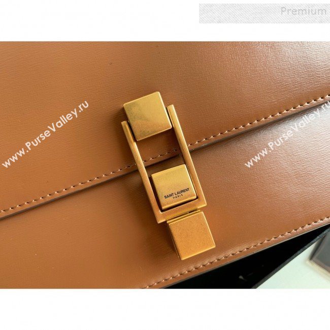 Saint Laurent Carre Satchel Box in Smooth Leather 585060 Caramel Brown 2019 (KTSD-9111302)