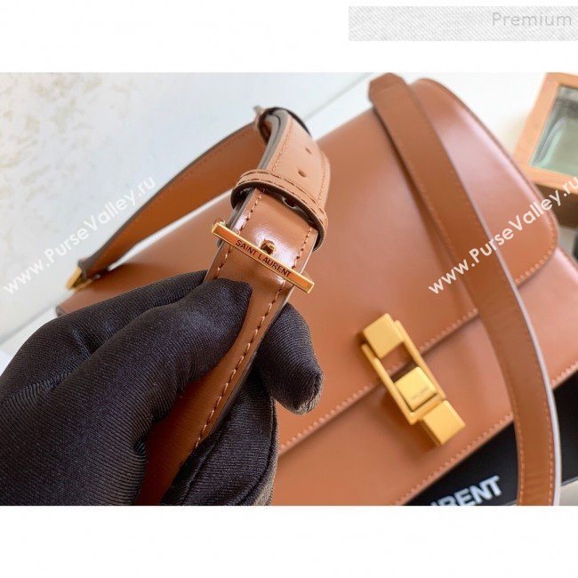 Saint Laurent Carre Satchel Box in Smooth Leather 585060 Caramel Brown 2019 (KTSD-9111302)