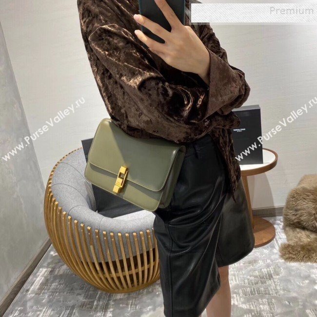Saint Laurent Carre Satchel Box in Smooth Leather 585060 Olive Green 2019 (KTSD-9111301)