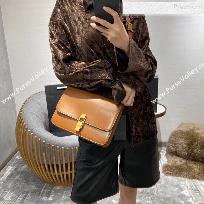 Saint Laurent Carre Satchel Box in Smooth Leather 585060 Caramel Brown 2019 (KTSD-9111302)