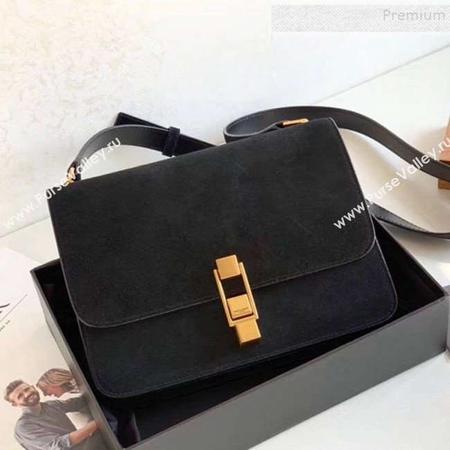 Saint Laurent Carre Satchel Box Bag in Suede 585060 Black 2019 (KTSD-9111304)