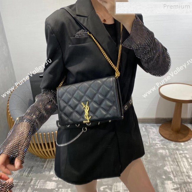 Saint Laurent Becky Chain Wallet WOC in Diamond-Quilted Lambskin  585031 Black 2019 (JD-9111433)