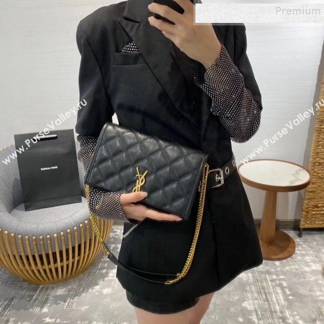 Saint Laurent Becky Chain Wallet WOC in Diamond-Quilted Lambskin  585031 Black 2019 (JD-9111433)