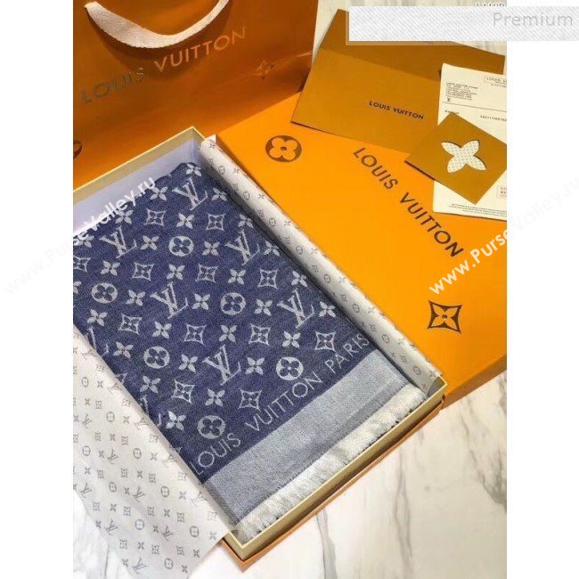 Louis Vuitton Denim Monogram Square Scarf 140x140cm Blue 2019 (A0-9111605)