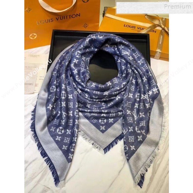 Louis Vuitton Denim Monogram Square Scarf 140x140cm Blue 2019 (A0-9111605)