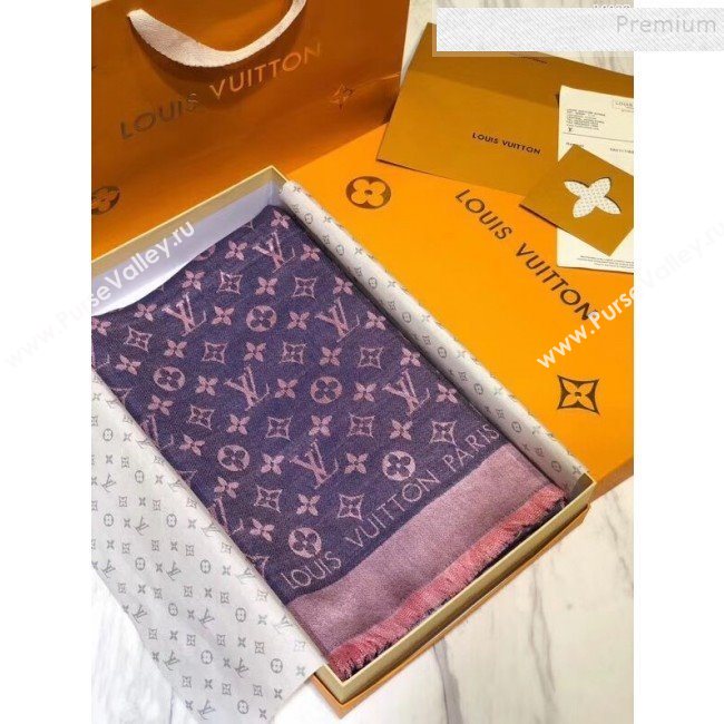 Louis Vuitton Denim Monogram Square Scarf 140x140cm Purple 2019 (A0-9111606)