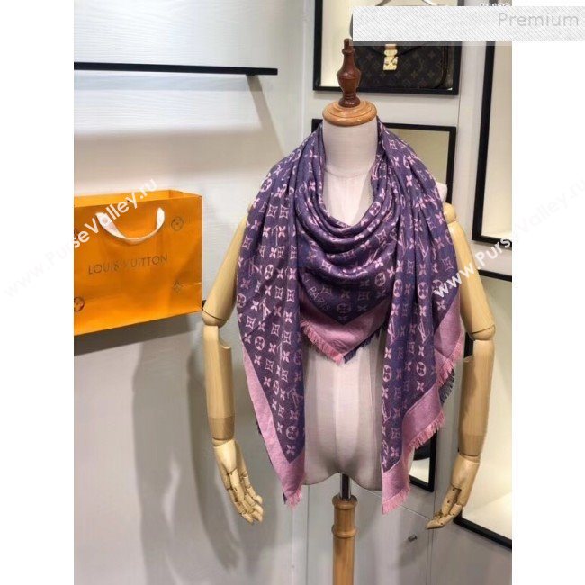 Louis Vuitton Denim Monogram Square Scarf 140x140cm Purple 2019 (A0-9111606)