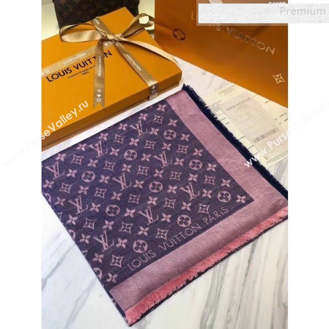 Louis Vuitton Denim Monogram Square Scarf 140x140cm Purple 2019 (A0-9111606)