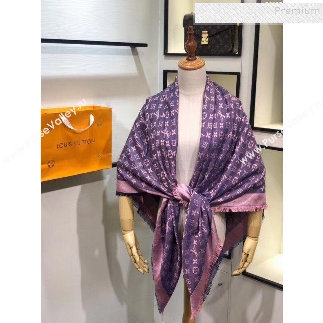 Louis Vuitton Denim Monogram Square Scarf 140x140cm Purple 2019 (A0-9111606)