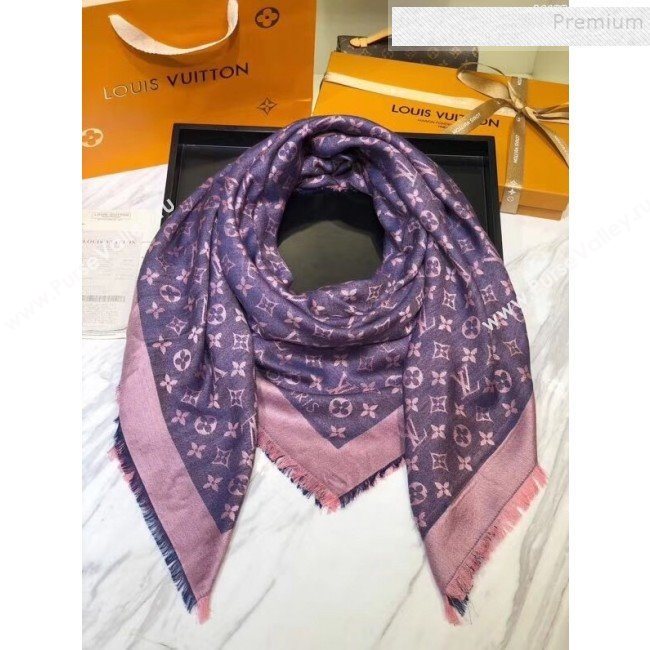 Louis Vuitton Denim Monogram Square Scarf 140x140cm Purple 2019 (A0-9111606)