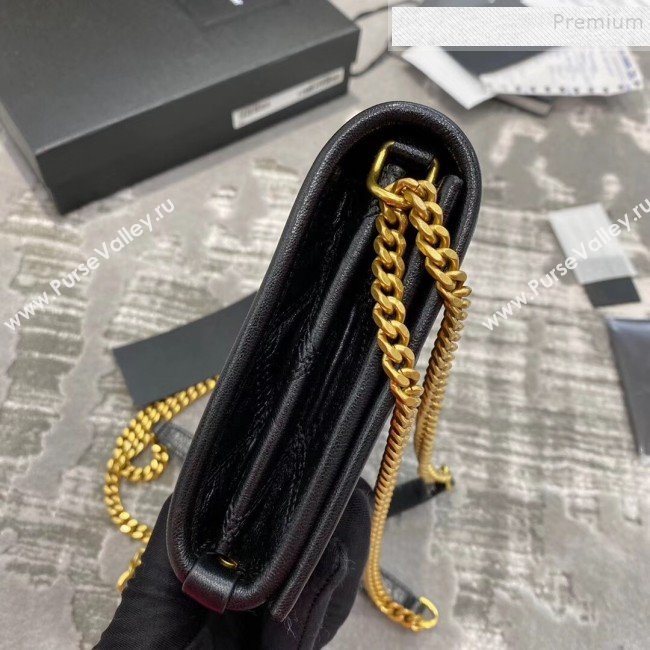 Saint Laurent Becky Chain Wallet WOC in Diamond-Quilted Lambskin  585031 Black 2019 (JD-9111433)