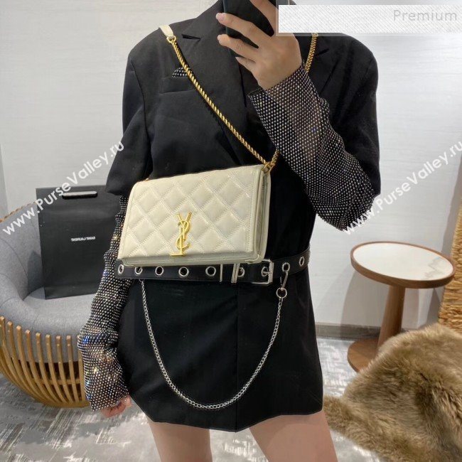 Saint Laurent Becky Chain Wallet WOC in Diamond-Quilted Lambskin  585031 White 2019 (JD-9111432)
