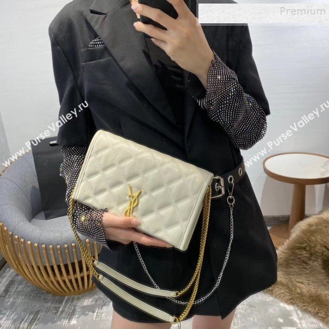 Saint Laurent Becky Chain Wallet WOC in Diamond-Quilted Lambskin  585031 White 2019 (JD-9111432)