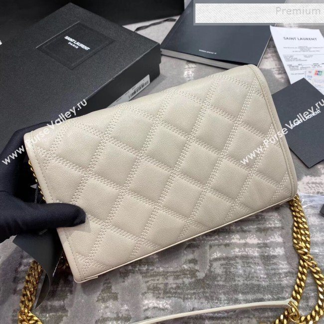 Saint Laurent Becky Chain Wallet WOC in Diamond-Quilted Lambskin  585031 White 2019 (JD-9111432)