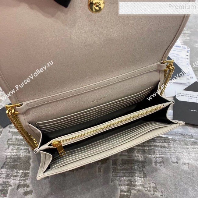 Saint Laurent Becky Chain Wallet WOC in Diamond-Quilted Lambskin  585031 White 2019 (JD-9111432)