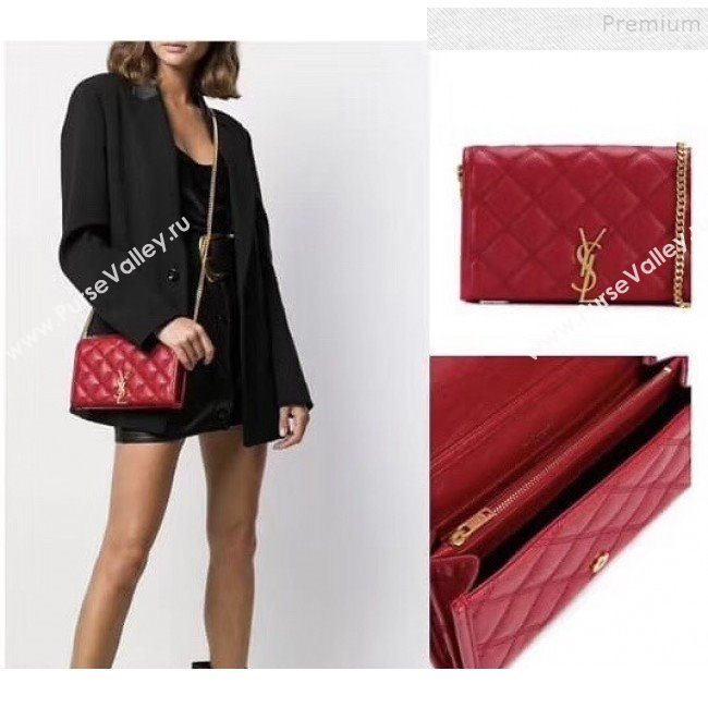 Saint Laurent Becky Chain Wallet WOC in Diamond-Quilted Lambskin  585031 Red 2019 (JD-9111434)