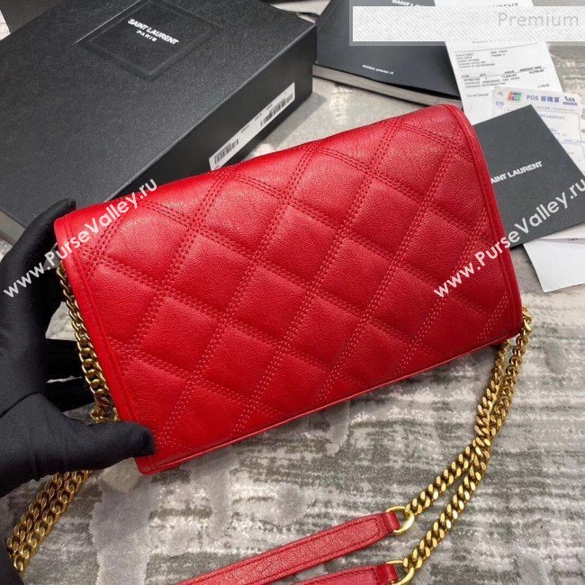 Saint Laurent Becky Chain Wallet WOC in Diamond-Quilted Lambskin  585031 Red 2019 (JD-9111434)