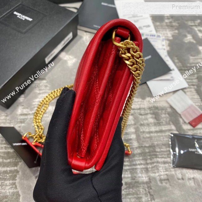 Saint Laurent Becky Chain Wallet WOC in Diamond-Quilted Lambskin  585031 Red 2019 (JD-9111434)