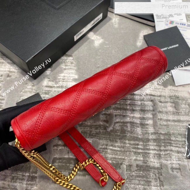 Saint Laurent Becky Chain Wallet WOC in Diamond-Quilted Lambskin  585031 Red 2019 (JD-9111434)