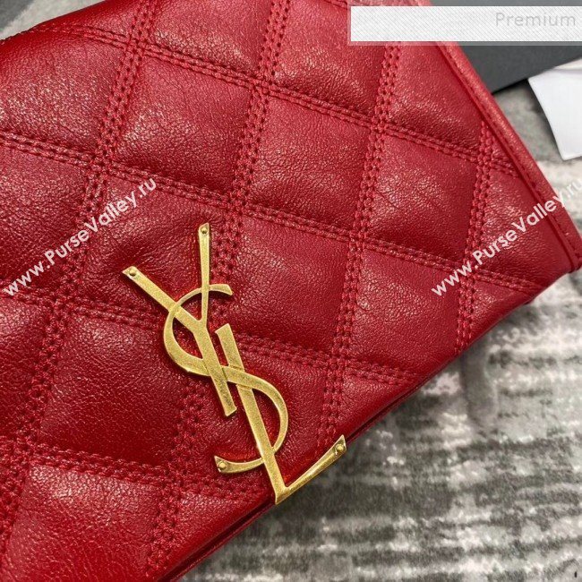 Saint Laurent Becky Chain Wallet WOC in Diamond-Quilted Lambskin  585031 Red 2019 (JD-9111434)