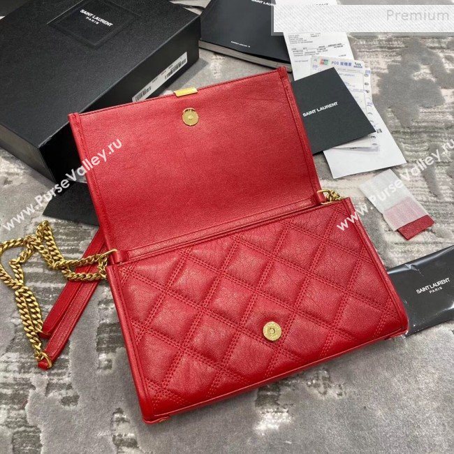 Saint Laurent Becky Chain Wallet WOC in Diamond-Quilted Lambskin  585031 Red 2019 (JD-9111434)