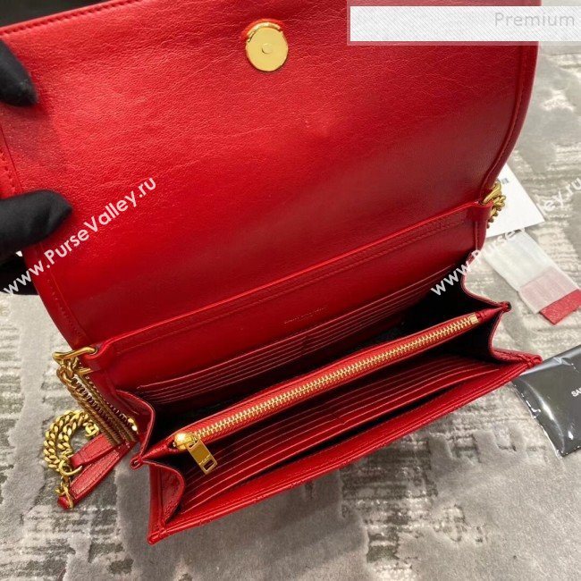Saint Laurent Becky Chain Wallet WOC in Diamond-Quilted Lambskin  585031 Red 2019 (JD-9111434)