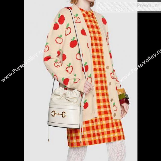 Gucci 1955 Horsebit Bucket Bag 602118 White Leather 2019 (DLH-9111901)